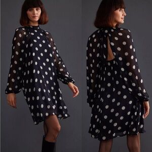Anthropologie Black Mini Dress with White Polka Dots